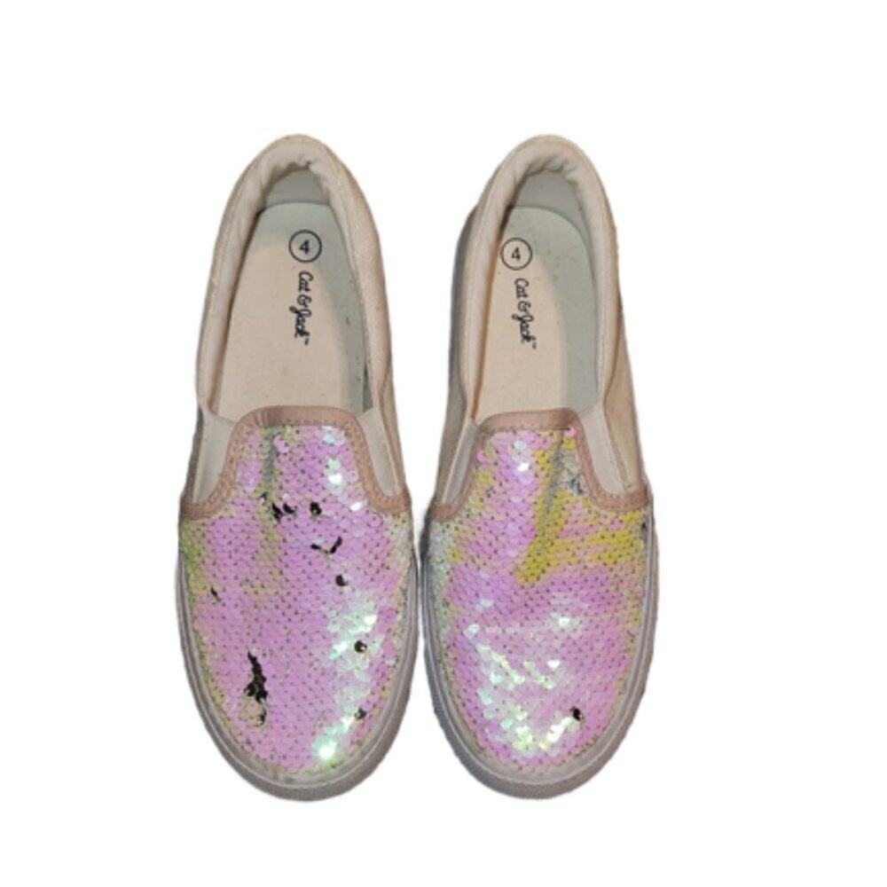 Cat & Jack White Sequin Slip-on Shoes || sz 4 || GUC